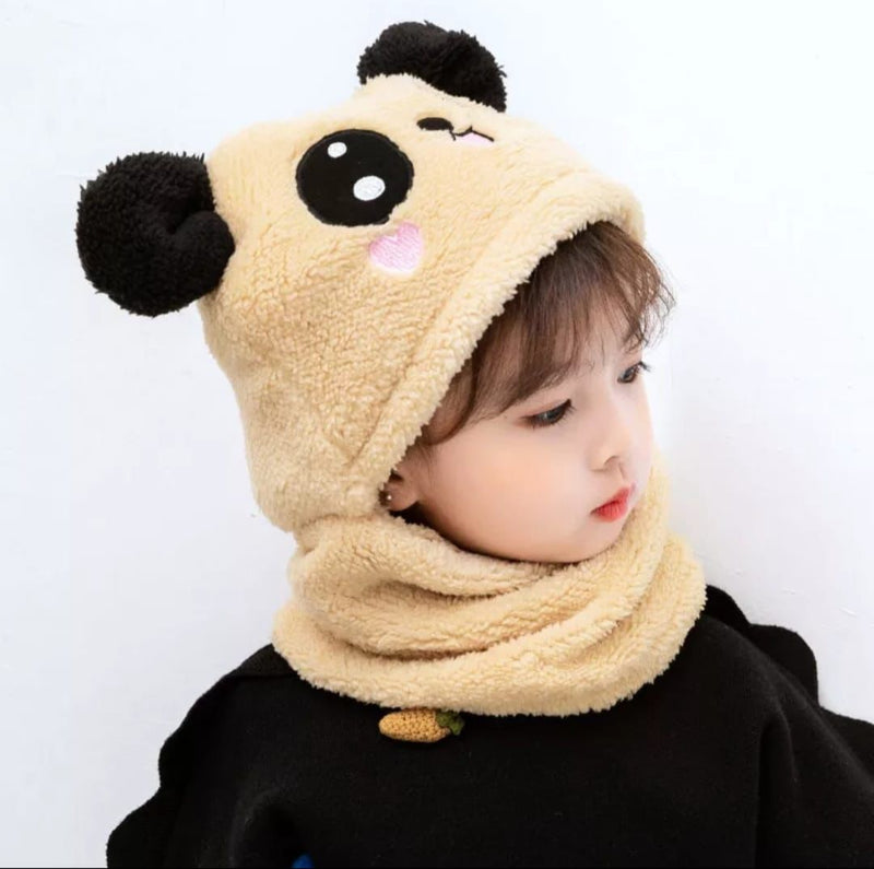 Cozy Panda Kids Wool Cap ❄️ with Attached Neck Warmer ❄️