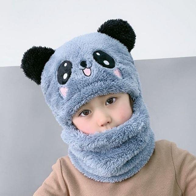 Cozy Panda Kids Wool Cap ❄️ with Attached Neck Warmer ❄️