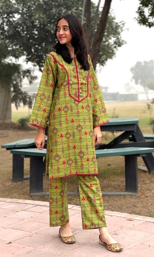 Emerald Breeze 🍃 - Girls Khaddar Dress Kids (5-13 Years Age)