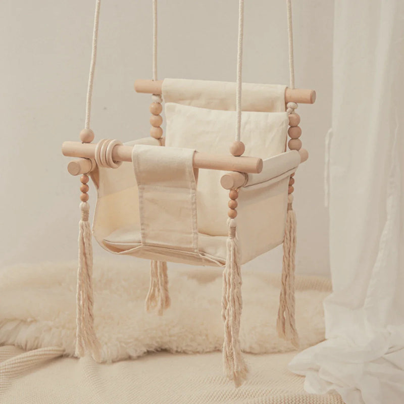 Premium Baby Hanging Swing Seat - Canvas and Wood Toddler Rocker Toy