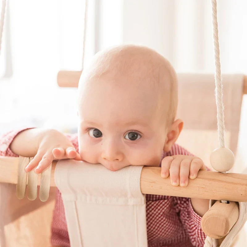 Premium Baby Hanging Swing Seat - Canvas and Wood Toddler Rocker Toy