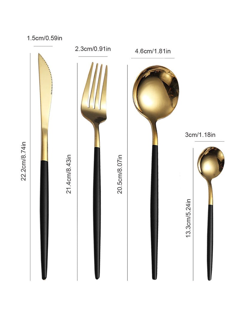 24 Pcs Premium Stainless Steel Dining Cutlery Set Golden & Black