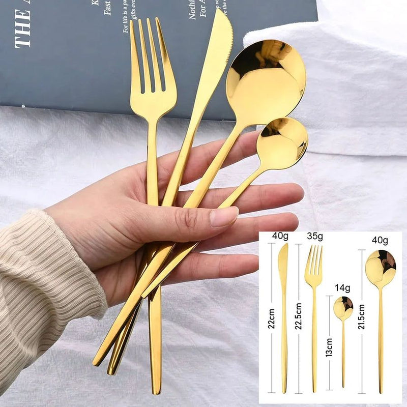 24 Pcs Premium Stainless Steel Dining Cutlery Set Golden & Black