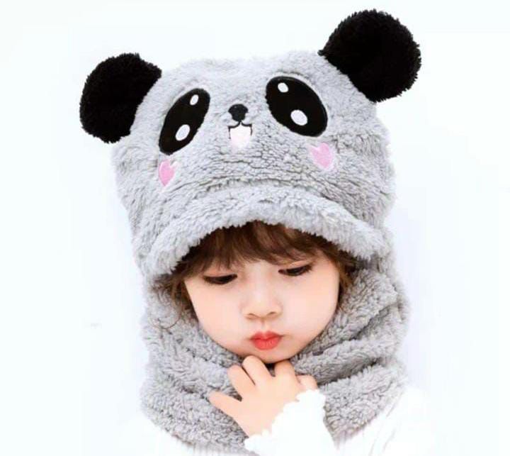 Cozy Panda Kids Wool Cap ❄️ with Attached Neck Warmer ❄️